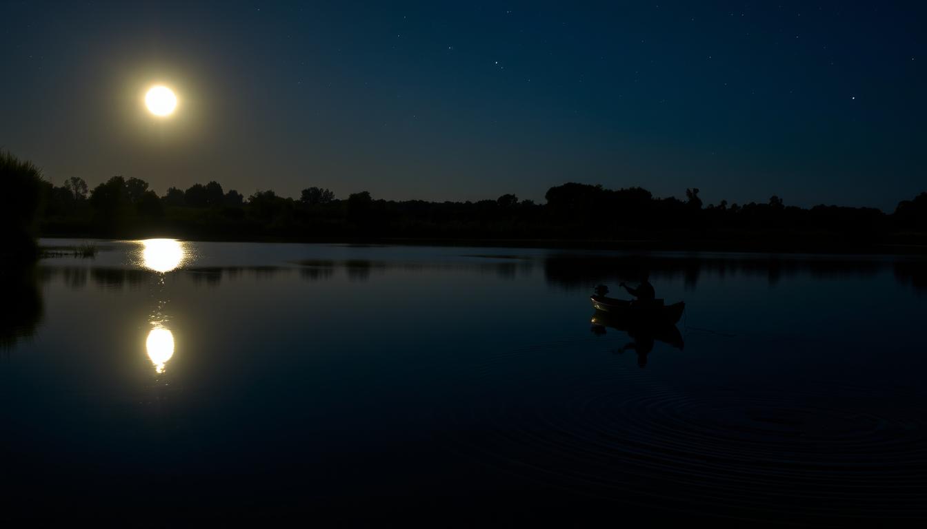 Night fishing for bass in summer Bass fishing at night in ponds Bass fishing